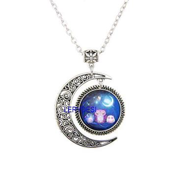 Imagem de LERYDESI Conjunto de joias de família de três corujas adorável pulseira de coruja colar de coruja pingente de lua presente para mãe e bebê para sua família, Vidro Metal vidro metal corda