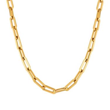 Imagem de Rockyu Colar feminino, aço inoxidável, corrente retangular, grossa, gargantilha, cor dourada e prata, design simples, 40 - 45 cm, ajustável, unissex, acessório de presente, ミディアム, Aço inoxidável, Sem