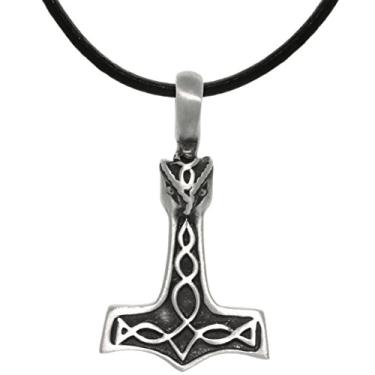 Imagem de Jewelry Trends Pingente de runa do deus nórdico celta de Thors Martelo de estanho em cordão de couro