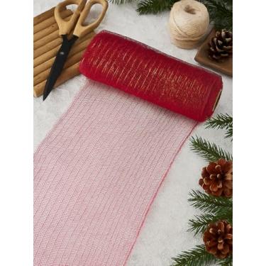 Imagem de Fitas de malha decorativa de 5 jardas, kit de fita metálica com glitter vermelho escuro, tecido de tule com seda metálica para decoração de festa de Natal e decoração de saias, 26 cm