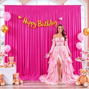 Imagem de Cortina de fundo rosa choque de 3 m x 2,1 m para festas, painéis de cortina de fundo fúcsia sem rugas para chá de bebê, aniversário, fotografia, decoração de fundo de tecido de poliéster