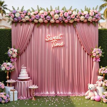 Imagem de gogoparti Cortina de fundo de lantejoulas de ouro rosa de 5 x 3 m – 4 painéis de cortinas com glitter de 1,5 x 3 m sem rugas para fotografia, aniversários, casamentos e graduações
