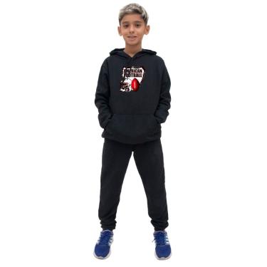 Imagem de Conjunto Moletom Menino Infantil Estampado Casaco de Frio Com Capuz e Calça Lisa Macia