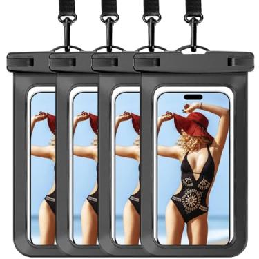 Imagem de Woyinger Pacote com 4 bolsas universais à prova d'água, capa à prova d'água compatível com iPhone, IPX8 Cellphone Cruise Ship Essentials, essenciais de viagem para mulheres, para praia, preto - 21 cm