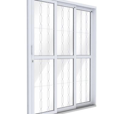 Imagem de Porta de Aço de Correr Lateral 3 Folhas com Grade Mosaico 213x150cm Riobras Aço Pronto Branco