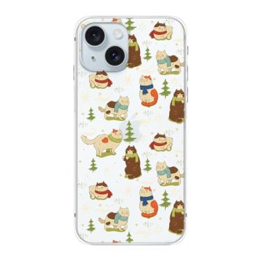 Imagem de Blingy's Capa para iPhone 15 Plus, gato de inverno fofo com floco de neve, desenho animado, desenho animado, transparente, capa protetora transparente de TPU (poliuretano termoplástico) transparente
