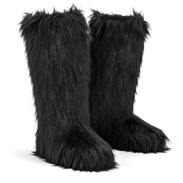 Imagem de CEPEPRIN Botas Femininas De Pele Sintética, Botas De Neve Peludas E Felpudas, Botas De Inverno Fofas, Quentes, Confortáveis, Botas Altas Até O Joelho, Sapatos Baixos Para Ambientes Internos E Extern