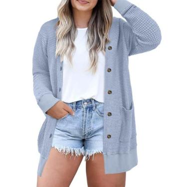 Imagem de Camisetas femininas Eytino, tamanho grande, manga comprida, azul claro