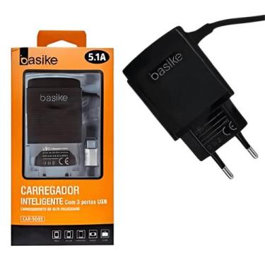 Imagem de Carregador Rápido Celular 3 USB Micro USB V8 5.1A Cor Preto - Basike