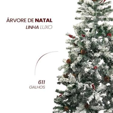 Imagem de Árvore de Natal Nevada 1,80m 611 Galhos Verde e Branco, com Enfeites Base de Metal Decoração Natalina Luxo Elegante