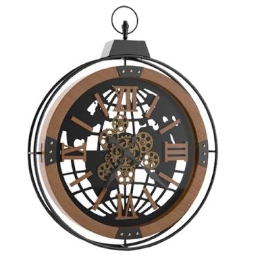 Imagem de Driini Relógio rústico grande de 45 cm com engrenagens móveis – Relógio de parede vintage grande com moldura de ferro – Relógio de parede Steampunk industrial gigante para decoração de sala de estar