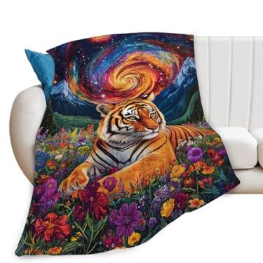 Imagem de Cobertor de tigre, noite estrelada, floral, animal, presentes para meninas, meninos, crianças, amantes de tigre, pelúcia macia e aconchegante de lã para sofá, cama, 127 x 101 cm