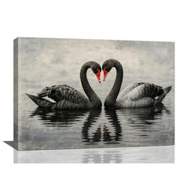 Imagem de Arte de parede de cisne negro decoração de parede em tela vintage arte estética cisne quadros retrô pintura arte decoração emoldurada para sala de estar quarto banheiro sala de jantar escritório 41 x