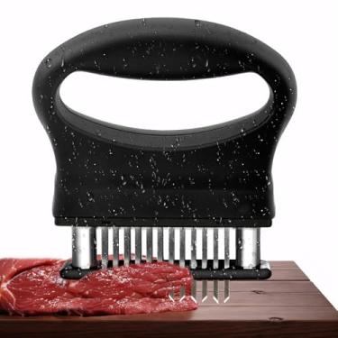 Imagem de Dorscript Ferramenta de amaciador de carne, ferramenta de cozinha melhor para amaciar, 48 lâminas de agulha ultra afiadas de aço inoxidável, carne de porco, vitela, churrasco, frango, carne (preta)