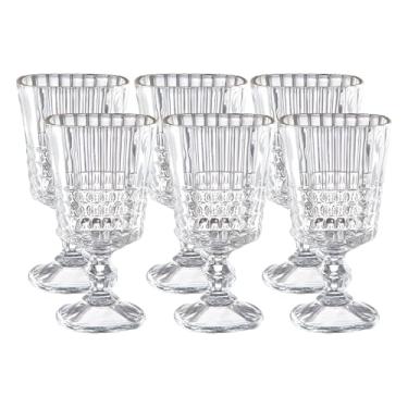 Imagem de Conjunto de 6 Taças de Vinho em Vidro Listrado, Design Clássico, Transparente, 360ml, 16,2 x 8,6 cm