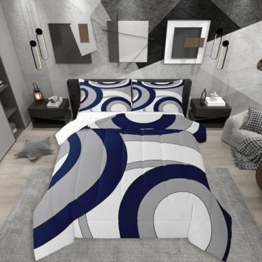 Imagem de Erosebridal Jogo de cama solteiro com círculos geométricos artísticos e geométricos para minimalistas, graffiti, linhas estéticas, boêmio, arte moderna, edredom