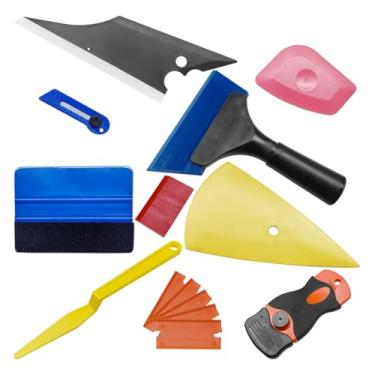 Imagem de DUSCOKE Kit de tinta para janela de carro, 14 peças, raspador de película protetora de vidro, kit de ferramentas de envoltório de vinil para carro, conjunto de ferramentas de instalação de filme