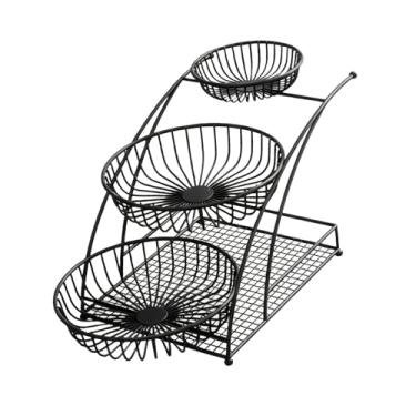 Imagem de MotiveTech Cesta de frutas de 3 andares, suporte para frutas, organizador de armazenamento portátil, elegante e decorativo para e mesa, Preto