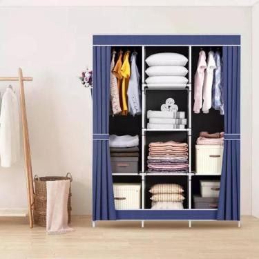 Imagem de Guarda Roupa Armario Portatil Prateleiras Organizador Brinquedos Arara Cabideiro Sapatos Azul