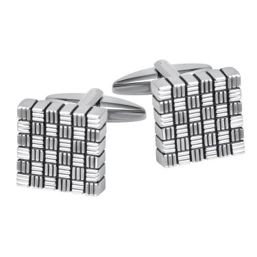 Imagem de Abotoaduras para homens com design quadrado de esmalte listrado enegrecido