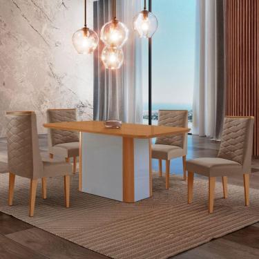 Imagem de Mesa De Jantar Isadora 120cm Tampo Mdf Laminado Veludo Capuccino Off White