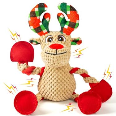 Imagem de spxkd Brinquedos de Natal Squeaker para cães interativos duráveis brinquedos de mastigar rena brinquedo de pelúcia para filhotes, cães pequenos, cães médios e grandes, aniversário
