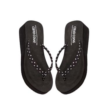 Imagem de WDIRARA Sandálias femininas de bolinhas, sandálias de dedo para praia, Preto e branco, 35