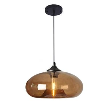 Imagem de S-Cevada Luminária pendente de vidro colorido vintage industrial retro barra loft E27 lâmpada suspensa no teto cozinha sala de jantar quarto lustre 28 cm (marrom)