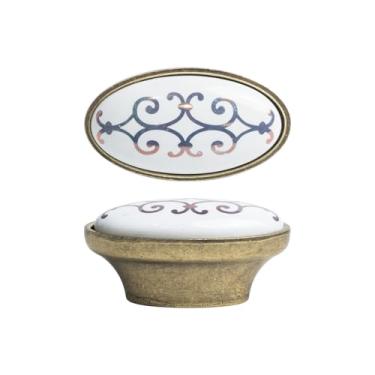 Imagem de Kit 2 Puxadores Cerâmica Porcelana Oval Móveis Armário Luxo (Branco/dourado - mppon123)