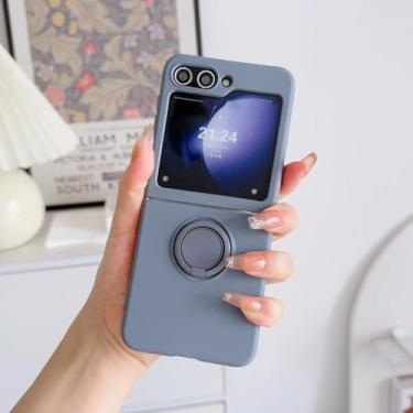Imagem de Capa de silicone líquido com suporte em formato de anel, cor de doce, para Samsung Galaxy Z Flip 7 6 5 4 3, capa dobrável e estilosa (para Galaxy Z Flip3 5G/cinza)