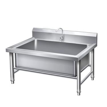 Imagem de CFMAIF Pia de esfregão de piso comercial, bacia de serviço de esfregão de aço inoxidável, balde de esfregão utilitário interno e externo, pia de chão (120 cm/47,2 pol.)