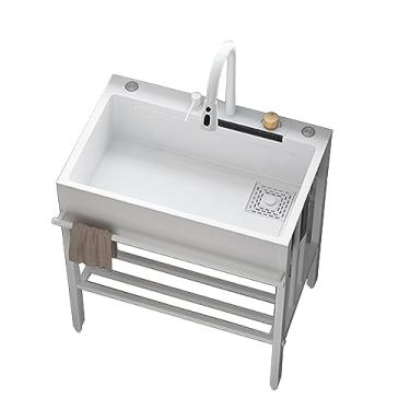 Imagem de TRGCJGH Pia de cachoeira Nano Raindance, pia de cozinha de aço inoxidável independente, com torneira tábua de cortar acessórios para pia de estação de trabalho (82 x 45 x 75 cm/32 x 18 x 29 pol