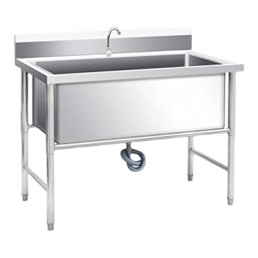 Imagem de Pia de fazenda independente pia de cozinha grande e profunda tigela única pia de loja resistente para lavanderia, porão ou oficina de garagem (60 x 60 x 80 cm/23,6 x 23,6 x 12,4 polegadas)