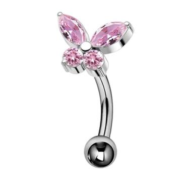 Imagem de Niaspi Anel de sobrancelha borboleta CZ para mulheres 16G borboletas de cristal sobrancelha rosca interna anéis de barra curvados brincos cartilagem piercing delicado joias, 16g, Titânio Cristal, Sem
