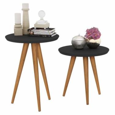 Imagem de Jogo 2 Mesas Retrô Pés Palito, Lateral E Apoio - Preto - Comprar Móvei