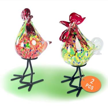 Imagem de JUYOULE Glass Rooster Figurine,Chicken Lovers Gifts,Red Murano Art,Hand Blown Glass Animals Decor,Different from Others Rooster Kitchen Decorations for Home