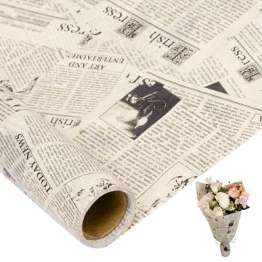 Imagem de Larcenciel Rolo de papel de lenço de jornal vintage | 43 cm x 83 cm, papel de embrulho preto bege para sacos de presente, embalagem de flores, projetos de artesanato, casamento, aniversário, decoração