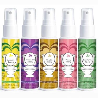 Imagem de Spray de vaso sanitário tamanho viagem, purificador de ar para desodorizante de banheiro, variedade de itens essenciais de viagem - limão, lavanda, baunilha, peônia, eucalipto
