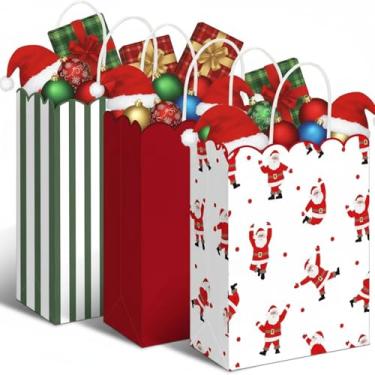 Imagem de Yexiya 24 peças de sacos de presente de papel de Natal 7 x 15 x 20 cm, sacos de presente Kraft de Natal com alças reutilizáveis de presente de Natal com alça para presente de embrulho de Natal