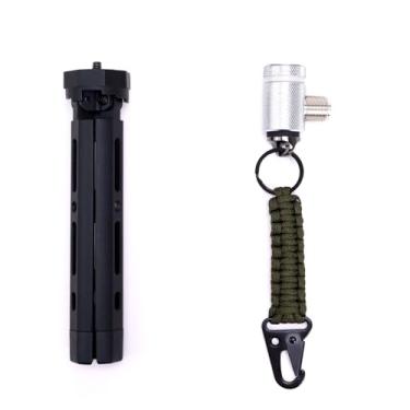 Imagem de GRA-ULTmini tripé com adaptador GRA-AD35L L-Type 3/8-24 para SO-239 (UHF) – Prata + 1/4-20 conector de câmera Paracord chaveiro para antena de rádio amador
