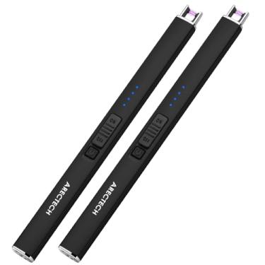 Imagem de ARECTECH Isqueiro de vela elétrico com cabo tipo C, presente de aniversário para homem, mulher, esposa, recarregável, plasma, arco, isqueiros para velas, acampamento, cozinha, fogão, preto, pacote com