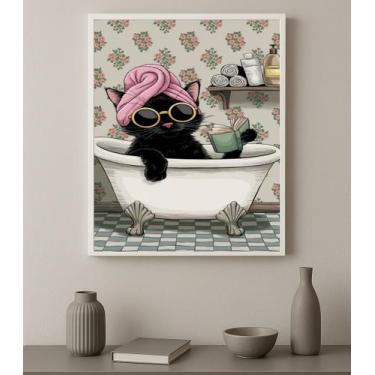 Imagem de Quadro Decorativo Gatinha Fashion 24x18cm - com vidro Cor:Moldura pret