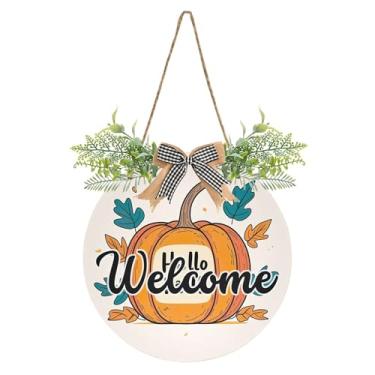Imagem de SEHANY Guirlandas de outono para decoração de porta da frente, letreiro de boas-vindas de abóboras de madeira rústica para pendurar no dia de Ação de Graças para decoração de festas ao ar livre