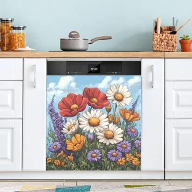 Imagem de ATTX Capa magnética colorida de flores silvestres para lava-louças, 58,4 cm C x 66 cm A, decoração da capa da máquina de lavar louça, decalques de armário doméstico e eletrodomésticos adesivos #3
