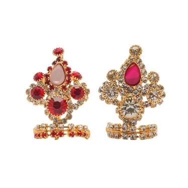 Imagem de Conjunto de 2 Mukut de designer para Laddu Gopal Devi Maa Radha Krishna Ganesha indiano tradicional Navratri FestivalGod Goddess Sringar joias para estátua de ídolo de Deus (tamanho do ídolo: -0