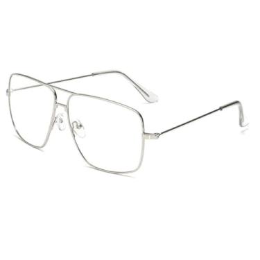 Imagem de Dollger Óculos clássicos, lentes transparentes, sem prescrição, armação de metal prateado, óculos de luz azul para homens e mulheres