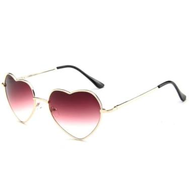 Imagem de JRLLFD Óculos de sol de metal em formato de coração, feminino, masculino, luxuoso, punk, proteção UV400 (dourado, vermelho, transparente)