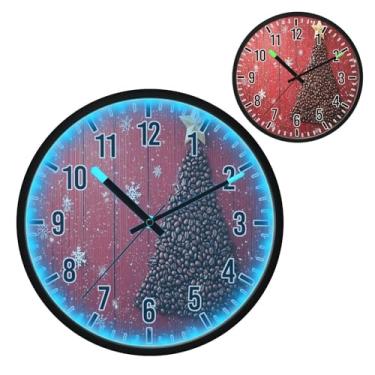 Imagem de Blueangle Relógio de parede LED que brilha no escuro e ativado por voz, silencioso design de árvore de café de Natal de 30 cm, funciona a bateria para decoração de quarto e sala de estar (80)