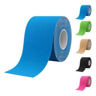 Imagem de Kinésio Fita Bandagem Elástica Tape Adesiva Fisioterapia Recuperação Muscular Rolo 5 Metros Auxília em Lesões e Dores de Atividades Físicas (AZUL)
