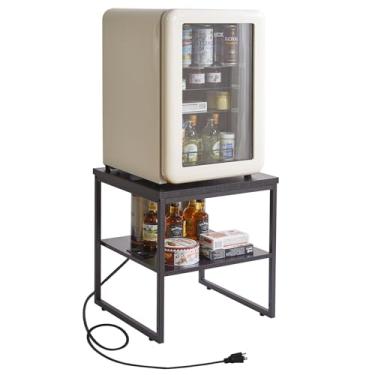 Imagem de Aibiju Rack de armazenamento ajustável com estação de carregamento e portas USB, mesa de centro quadrada de 50,8 cm, dormitório, geladeira, suporte grande para impressora para escritório, preto